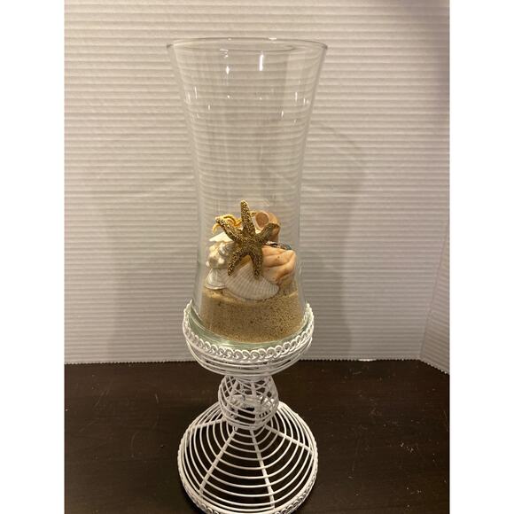 Beach Scene w Shells & Myrtle Beach Sand in Vase on White Metal Wire Stand - Picture 5 of 10